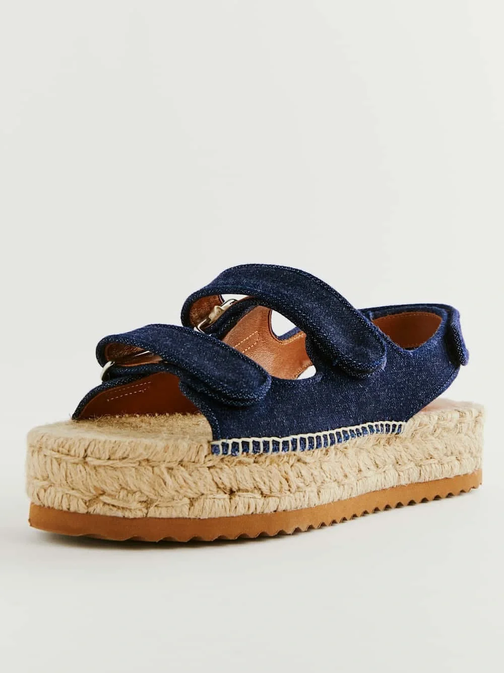 New! Reformation Trinity Sport Dark Blue Denim Espadrille Platform Sandals 💙 9